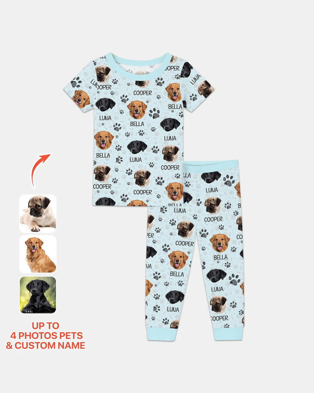 Custom Photo With Paw For Dog Lovers Bamboo Two Piece Short Sleeve Pajama Set