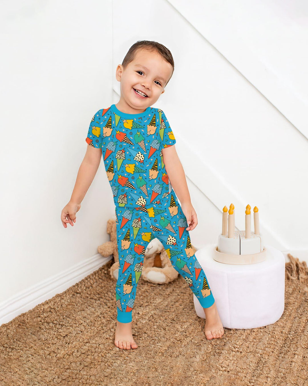 Summer Retro Ice Creams Family Matching Bamboo Two Piece Short Sleeve Pajama Set