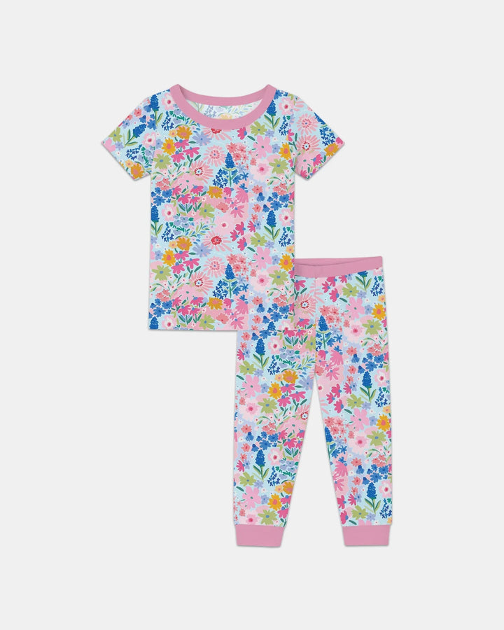 Little Flower Garden Matching Bamboo Two Piece Short Sleeve Pajama Set