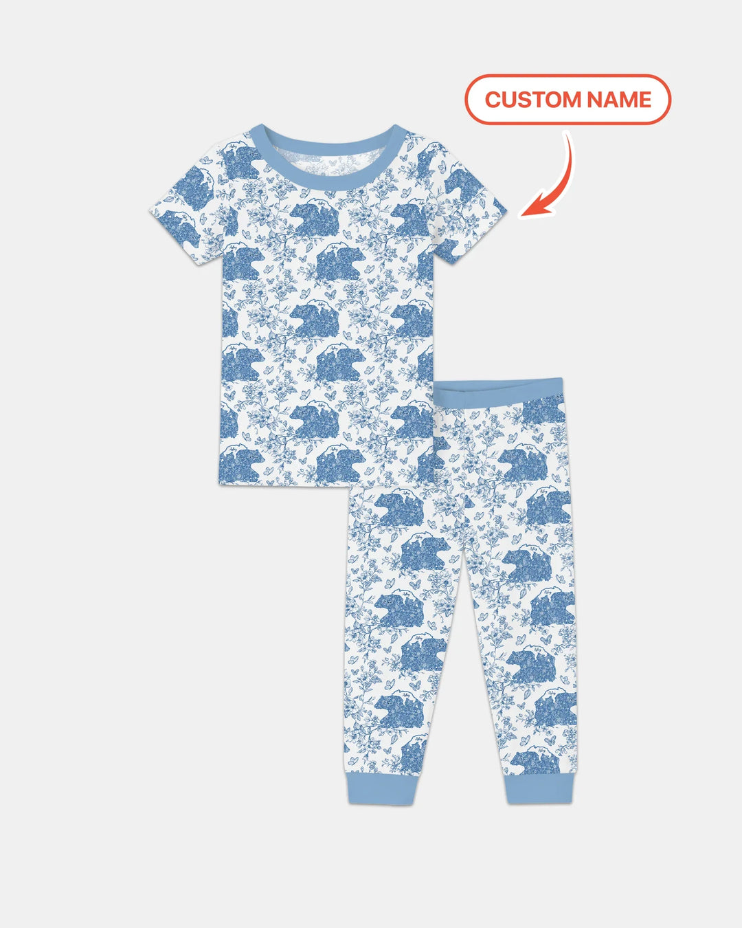 Custom Name Mama Bear Toile Bamboo Two Piece Short Sleeve Pajama Set