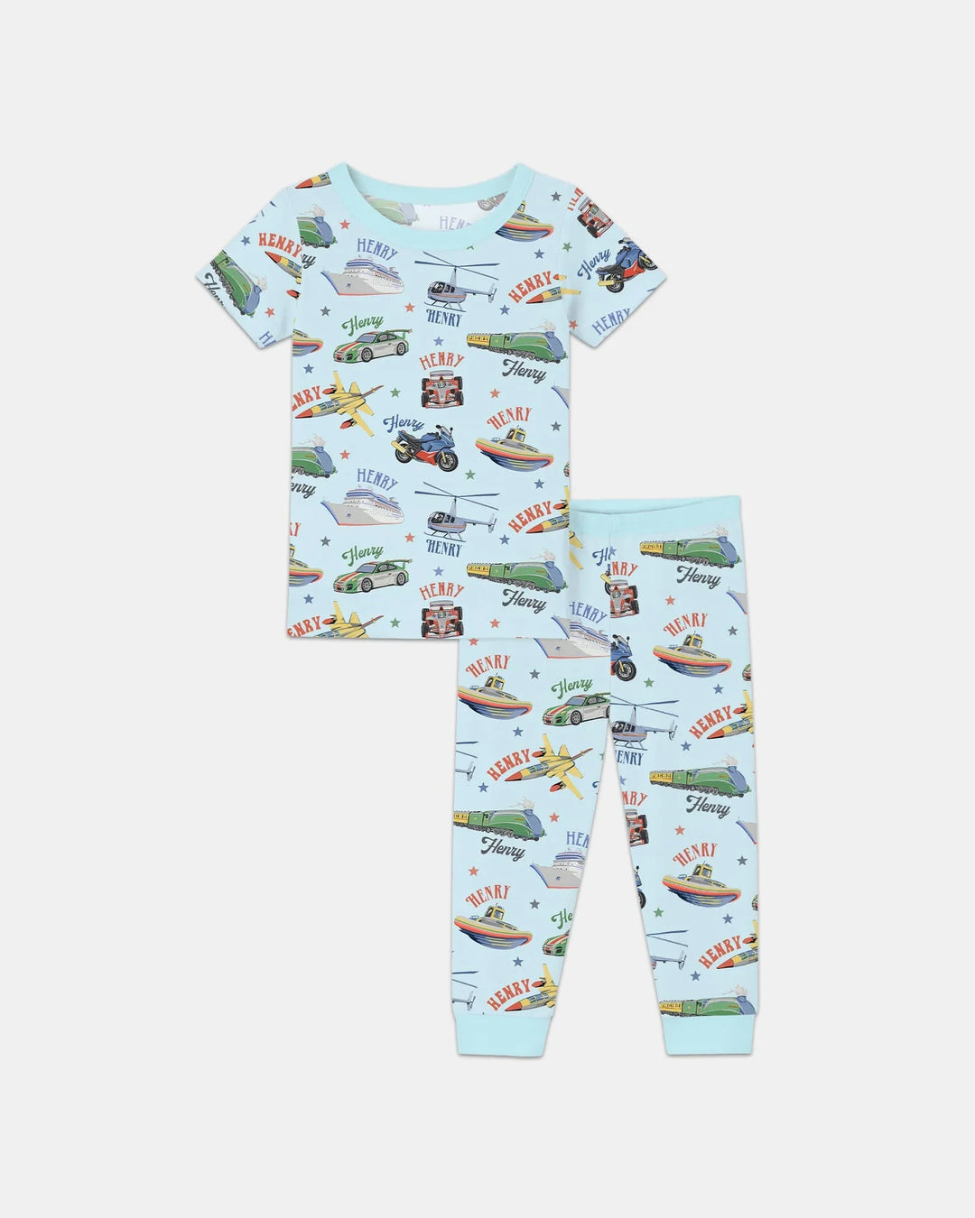 Fast Lane Custom Name Daddy & Me Matching Bamboo Two Piece Short Sleeve Pajama Set