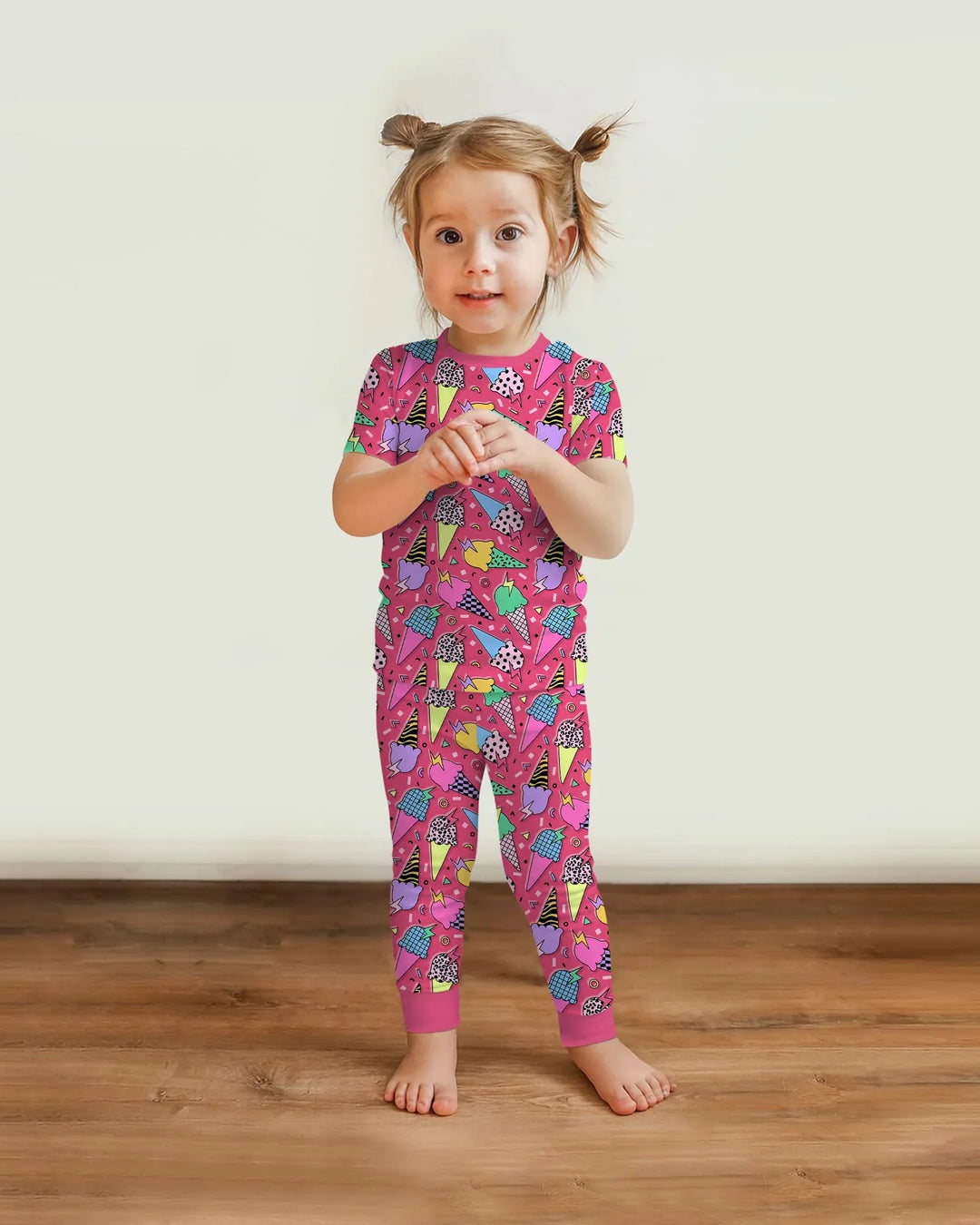 Summer Retro Ice Creams Family Matching Bamboo Two Piece Short Sleeve Pajama Set