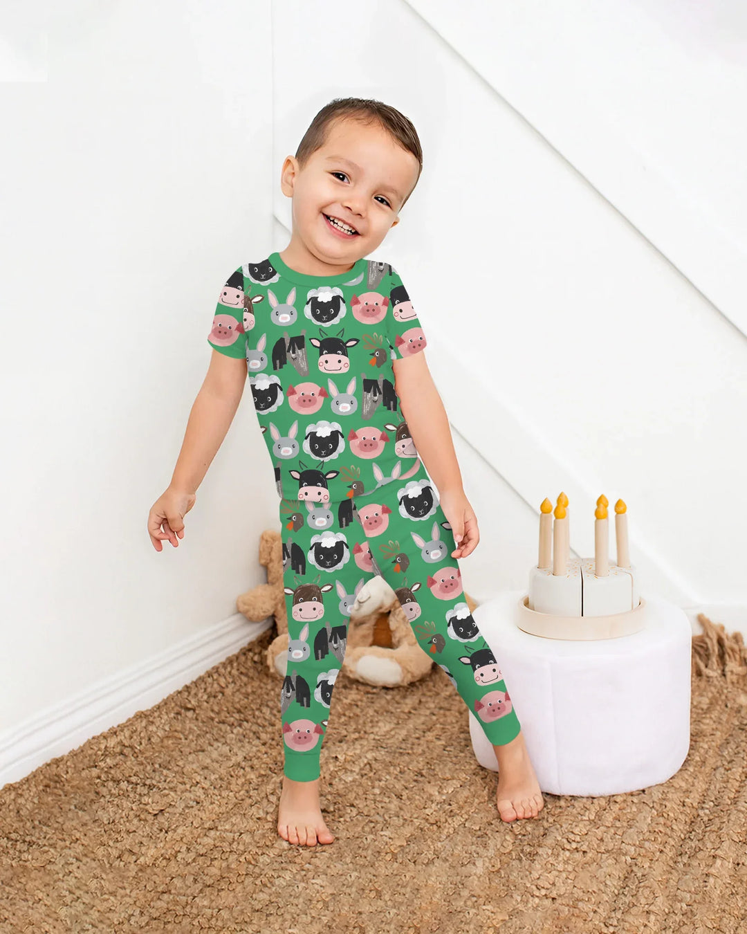 Farm Friends Family Matching Bamboo Two Piece Short Sleeve Pajama Set