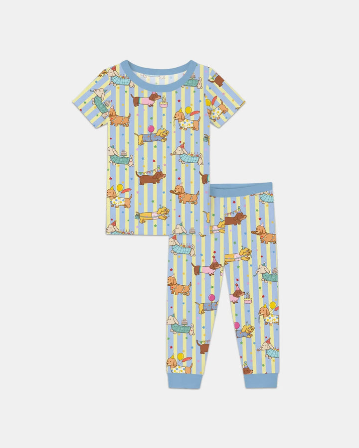 Custom Name Birthday Dachshund Bamboo Two Piece Short Sleeve Pajama Set