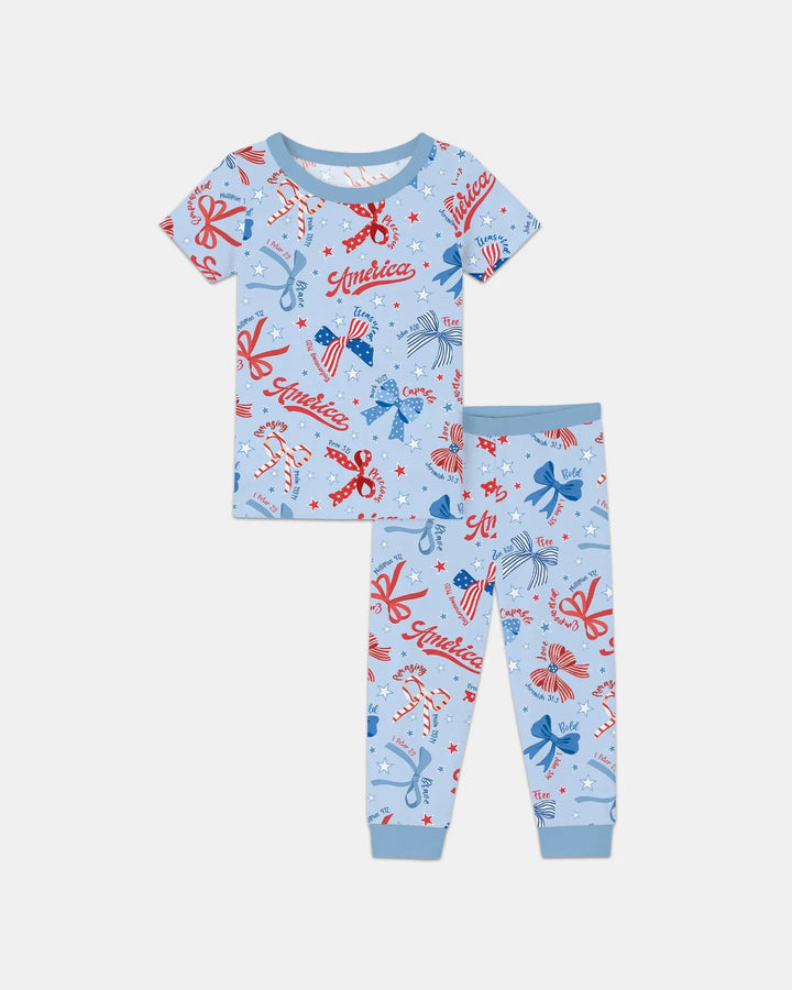 Girly Patriotic Bamboo Two Piece Short Sleeve Pajama Set