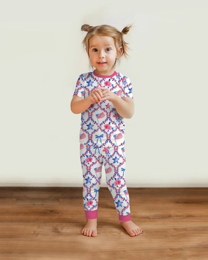 Americana Bloom Two Piece Short Sleeve Pajama Set