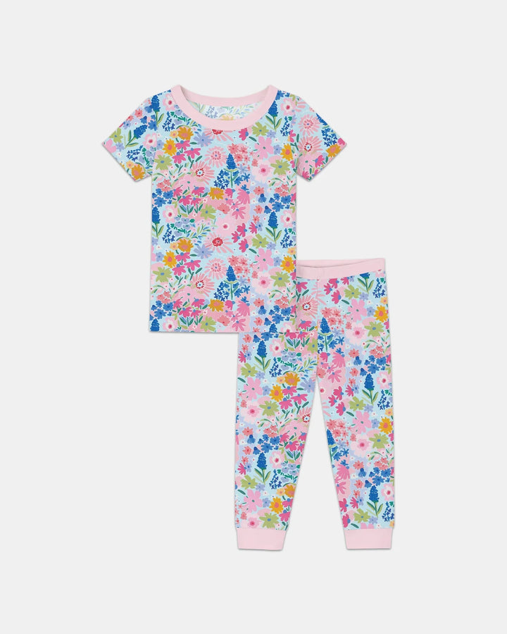 Little Flower Garden Matching Bamboo Two Piece Short Sleeve Pajama Set