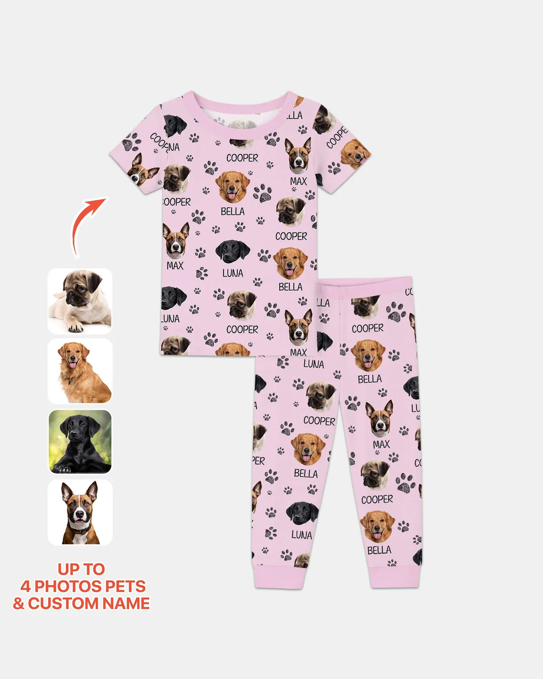 Custom Photo With Paw For Dog Lovers Bamboo Two Piece Short Sleeve Pajama Set