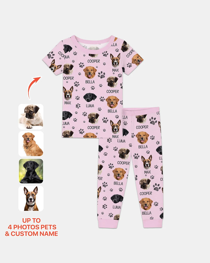 Custom Photo With Paw For Dog Lovers Bamboo Two Piece Short Sleeve Pajama Set