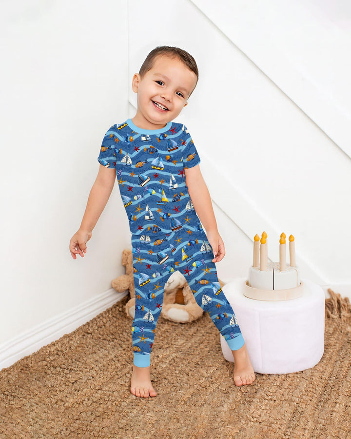 Blue Sail La Vie Family Matching Bamboo Two Piece Short Sleeve Pajama Set