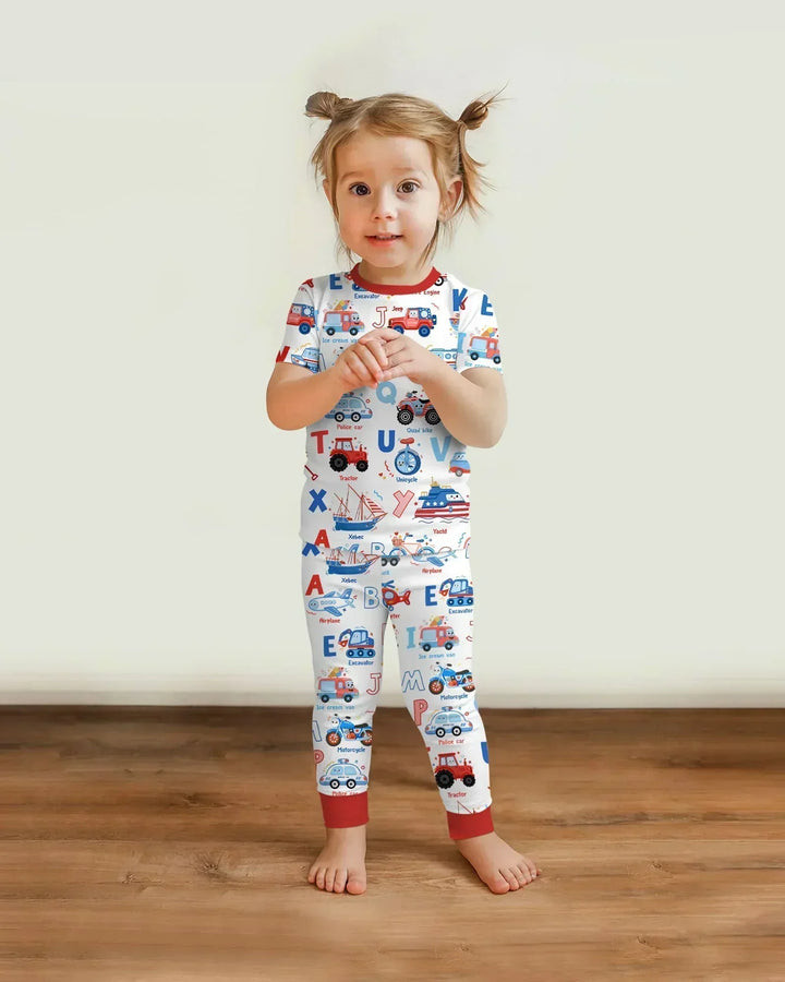 Patriotic Construction Bamboo Two Piece Short Sleeve Pajama Set