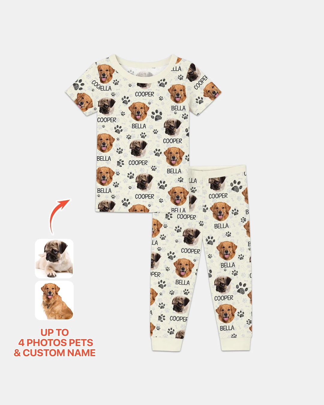 Custom Photo With Paw For Dog Lovers Bamboo Two Piece Short Sleeve Pajama Set