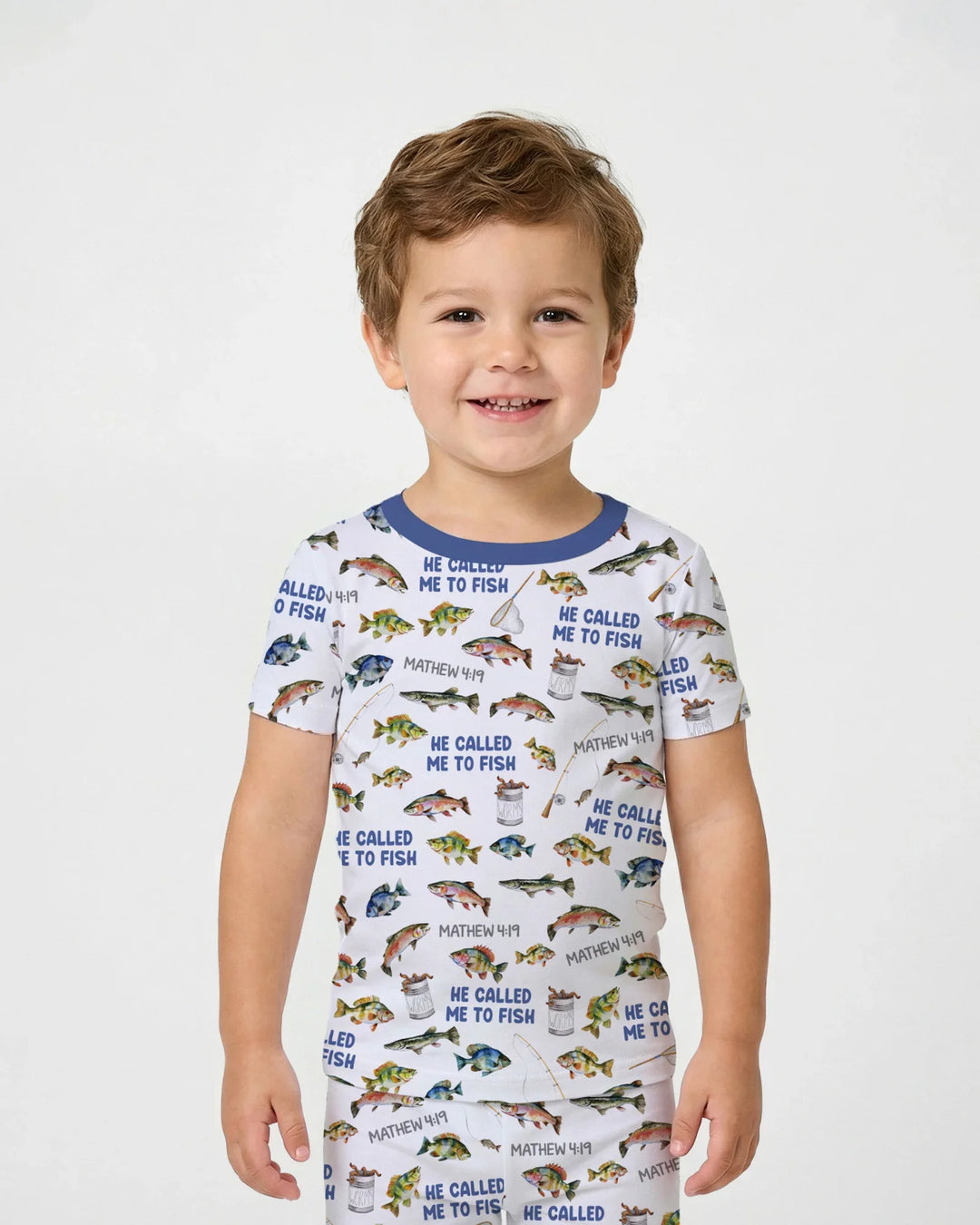 Él me llamó para pescar Pijama de dos piezas de bambú de manga corta a juego para papá y para mí