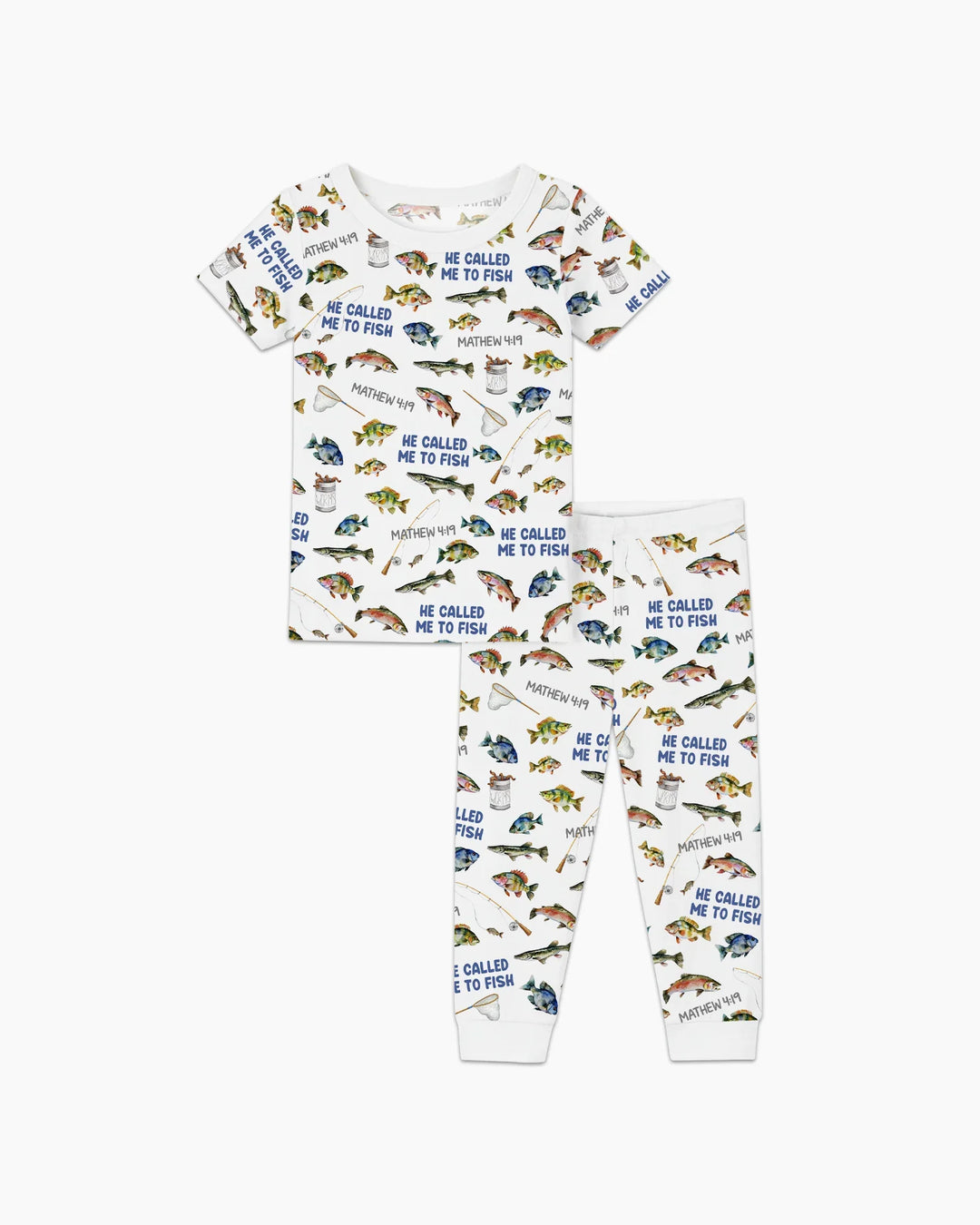 Él me llamó para pescar Pijama de dos piezas de bambú de manga corta a juego para papá y para mí