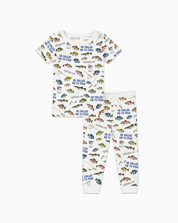 Él me llamó para pescar Pijama de dos piezas de bambú de manga corta a juego para papá y para mí