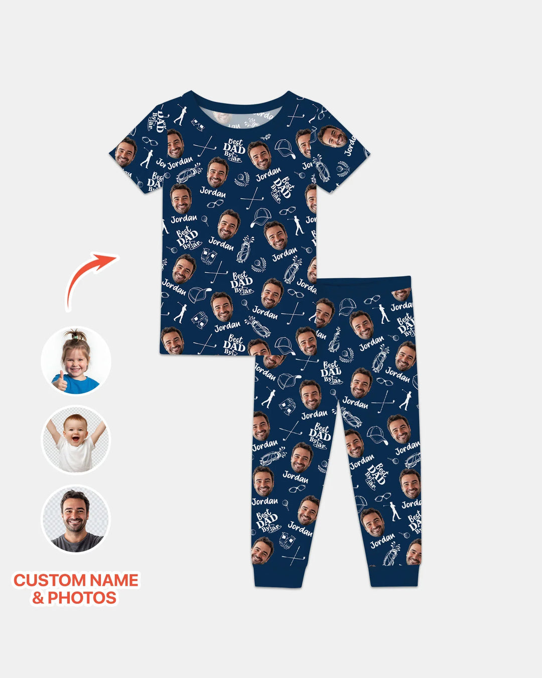 Custom Photo Best Dad By Par Bamboo Two Piece Short Sleeve Pajama Set