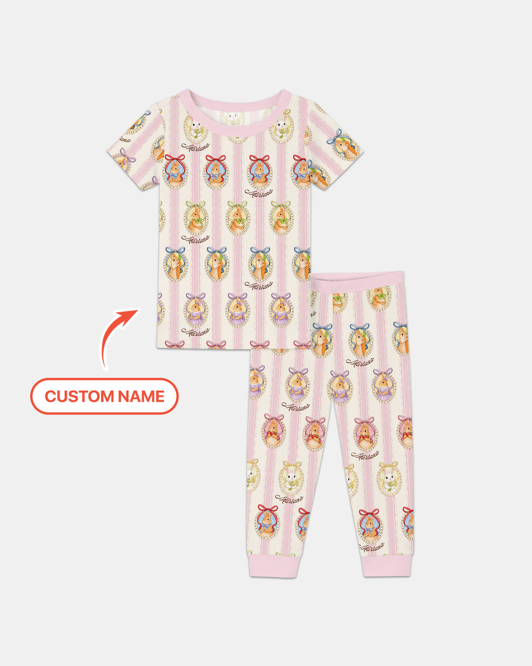 Custom Name Vintage Easter Bunny Two Piece Short Sleeve Pajama Set