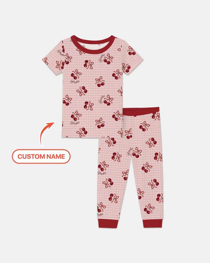 Cherry Mom and Me Bamboo Two Piece Short Sleeve Pajama Set