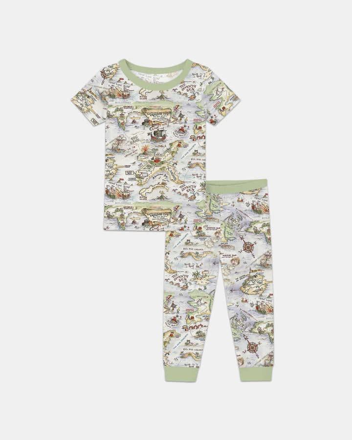 Pirate Treasure Map Daddy & Baby Matching Bamboo Two Piece Short Sleeve Pajama Set
