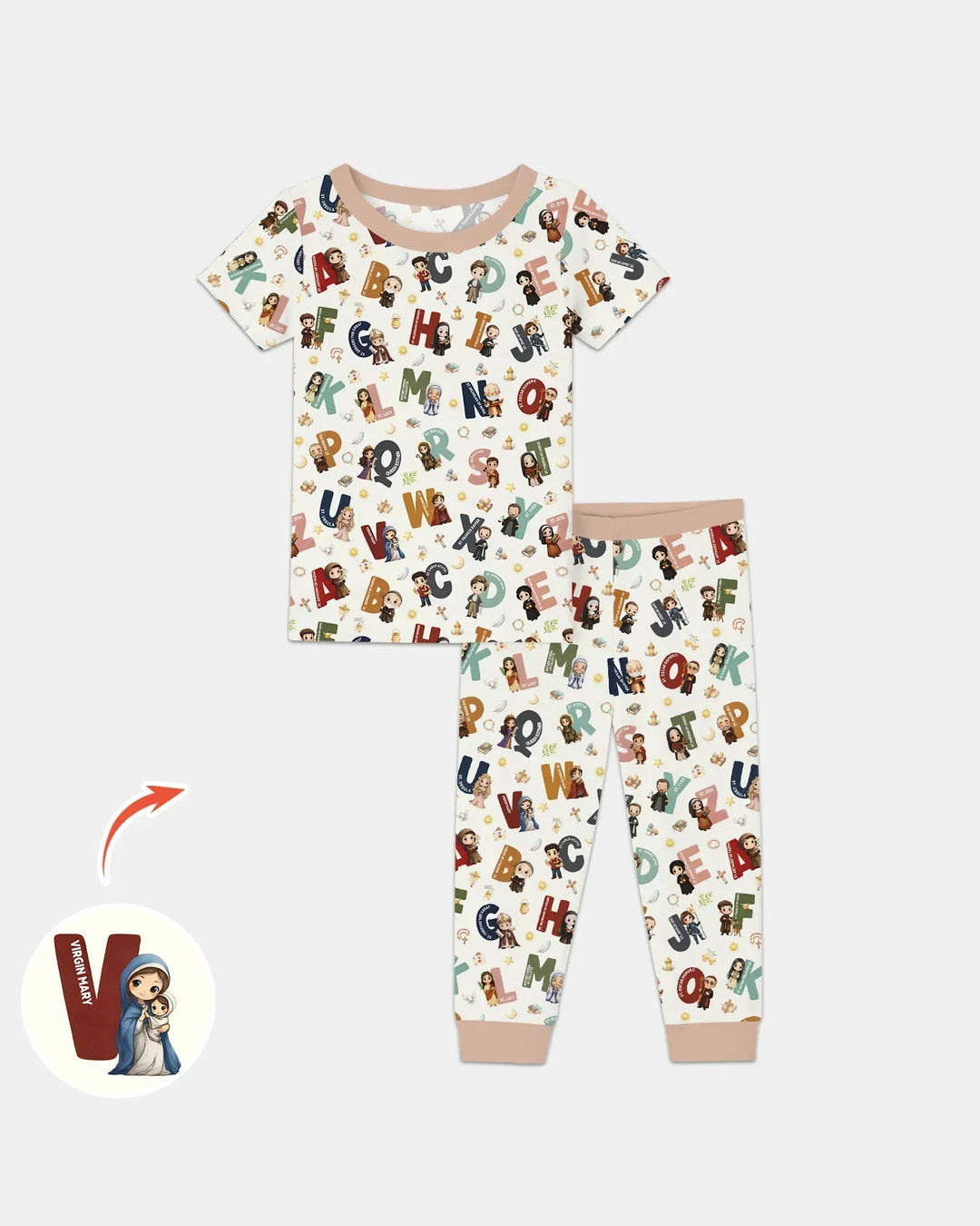 Catholic Saint ABCs Two Piece Short Sleeve Pajama Set