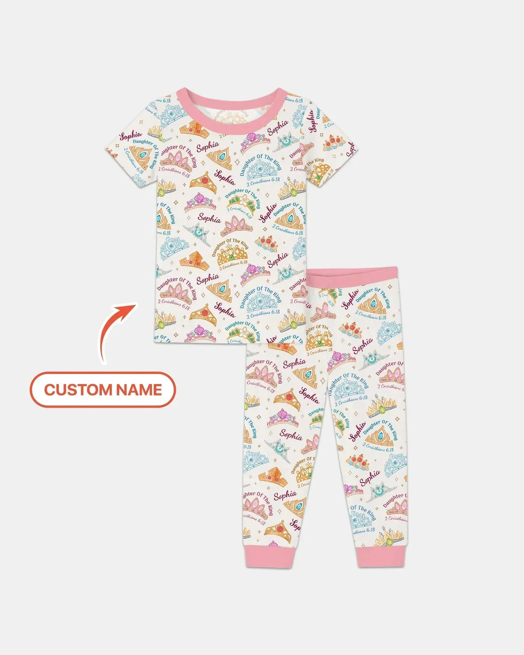 Conjunto de pijama de dos piezas de bambú de manga corta con nombre personalizado "Hija del Rey"