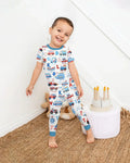 Conjunto de pijama de dos piezas de bambú de manga corta de construcción patriótica