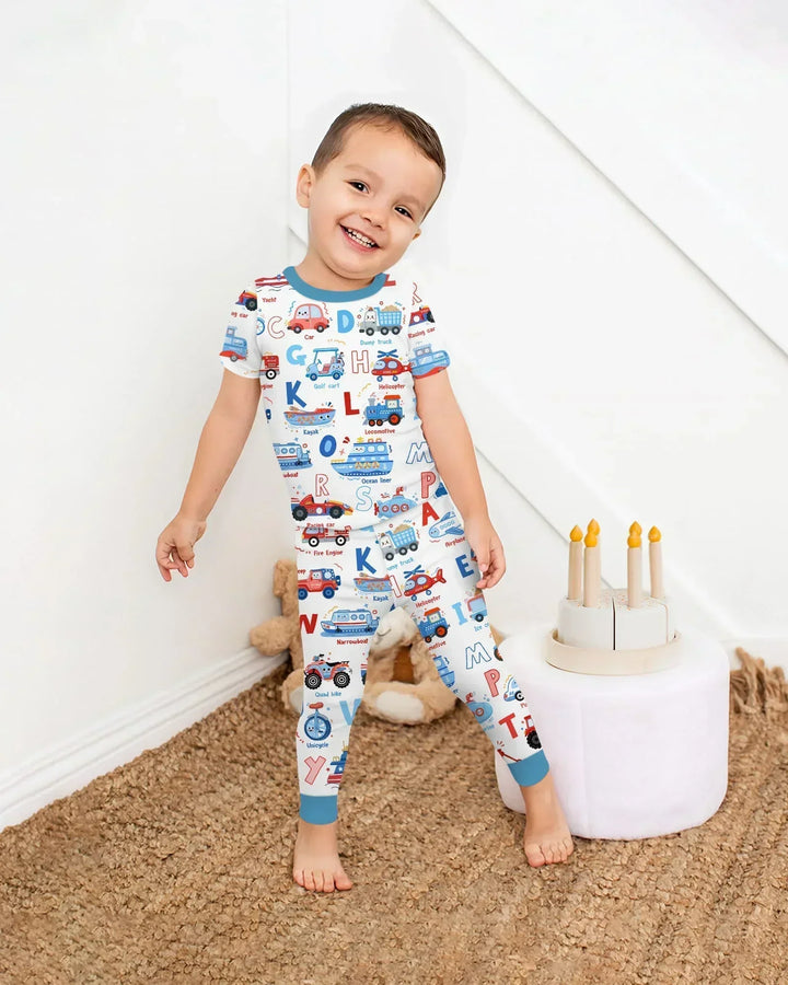 Patriotic Construction Bamboo Two Piece Short Sleeve Pajama Set