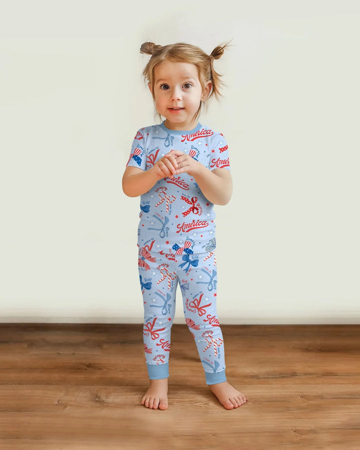 Girly Patriotic Bamboo Two Piece Short Sleeve Pajama Set