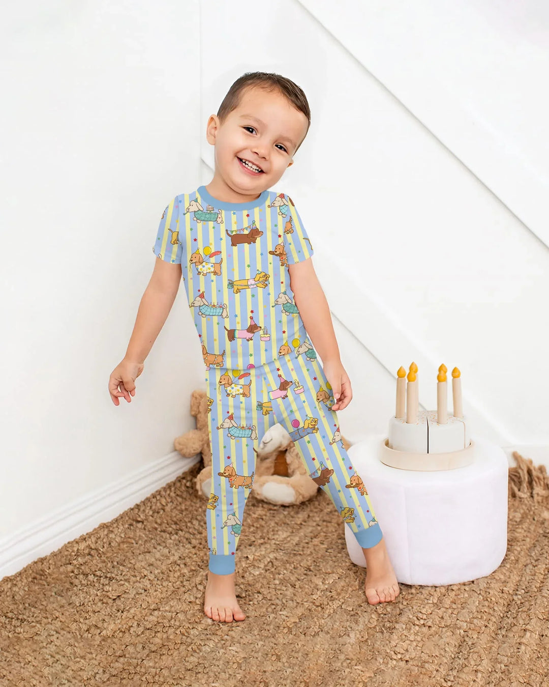Custom Name Birthday Dachshund Bamboo Two Piece Short Sleeve Pajama Set