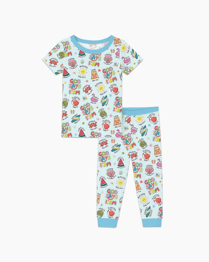 Ocean Breeze, God Says I Am  Bamboo Two Piece Short Sleeve Pajama Set