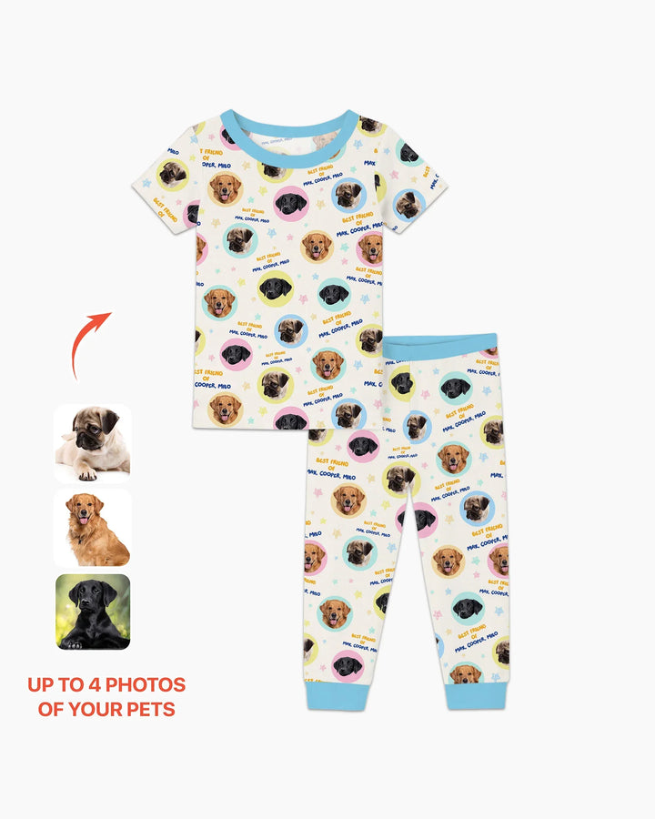Best Friend Custom Name And Pet Photos Bamboo Two Piece Short Sleeve Pajama Set