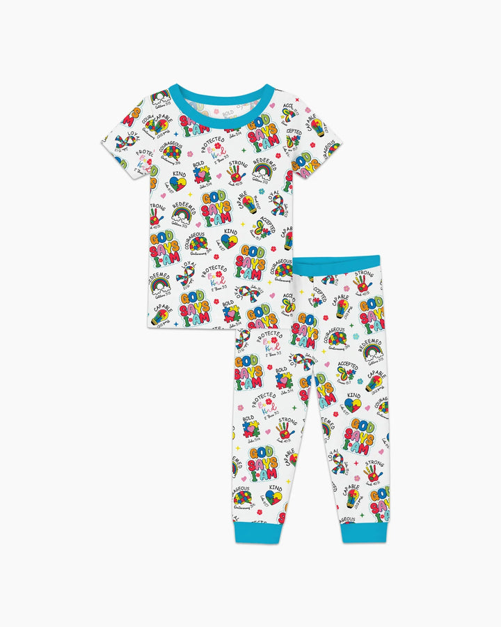 God Says I Am Autism Awareness Bamboo Two Piece Short Sleeve Pajama Set