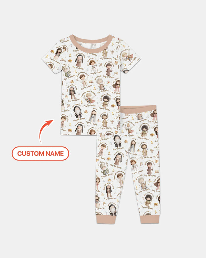 Pray For Me Custom Name Bamboo Two Piece Short Sleeve Pajama Set