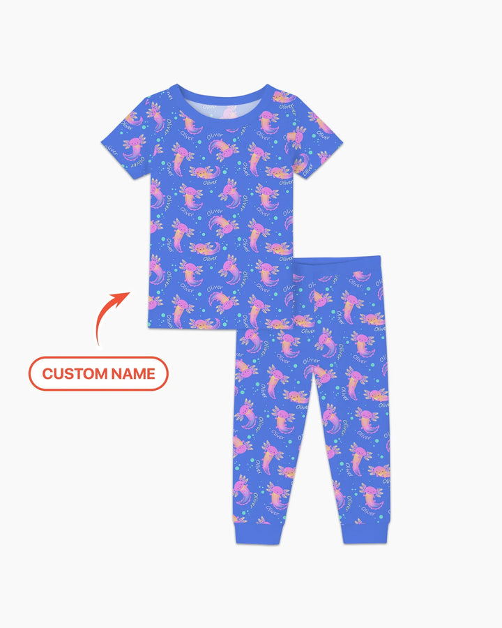 Axolotl Glow Custom Name Bamboo Two Piece Short Sleeve Pajama Set
