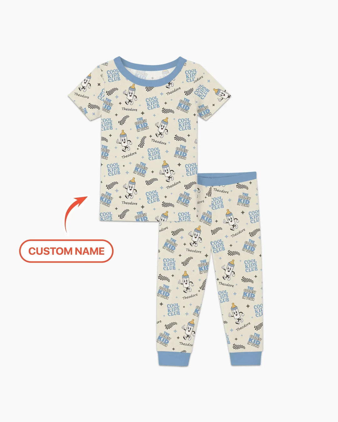 Custom Name Cool Club Daddy & Me Matching Bamboo Two Piece Short Sleeve Pajama Set