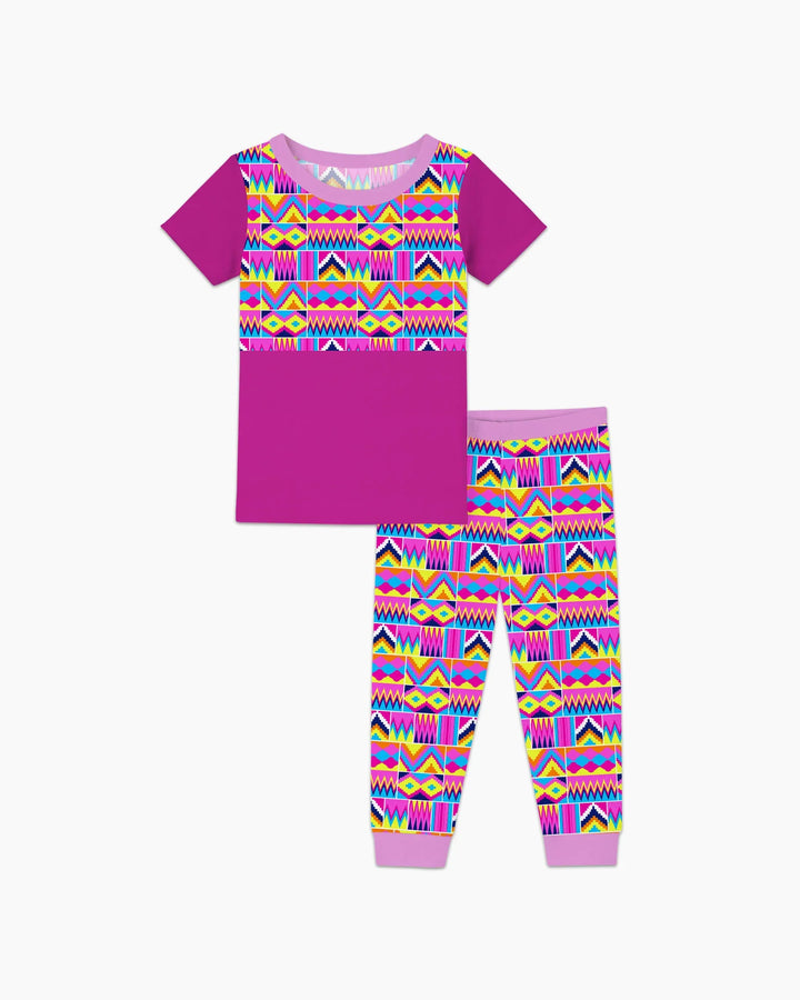 Kente Vibes Family Matching Bamboo Two Piece Short Sleeve Pajama Set