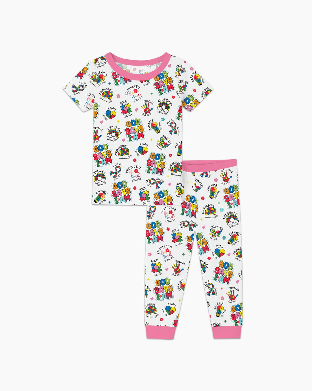 God Says I Am Autism Awareness Bamboo Two Piece Short Sleeve Pajama Set