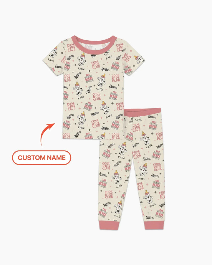 Custom Name Cool Club Daddy & Me Matching Bamboo Two Piece Short Sleeve Pajama Set