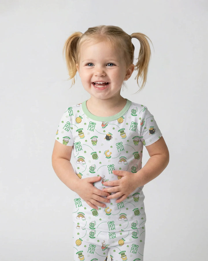 St Patrick's Day God Says I Am Two Piece Short Sleeve Pajama Set