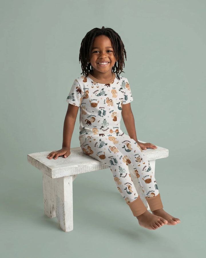 Cute Kids Horoscope Bamboo Two Piece Short Sleeve Pajama Set
