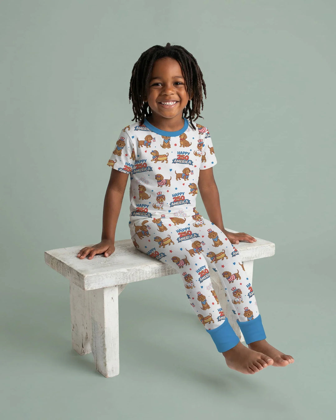 Red, White & Wiener Bamboo Two Piece Short Sleeve Pajama Set