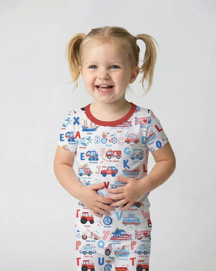 Patriotic Construction Bamboo Two Piece Short Sleeve Pajama Set