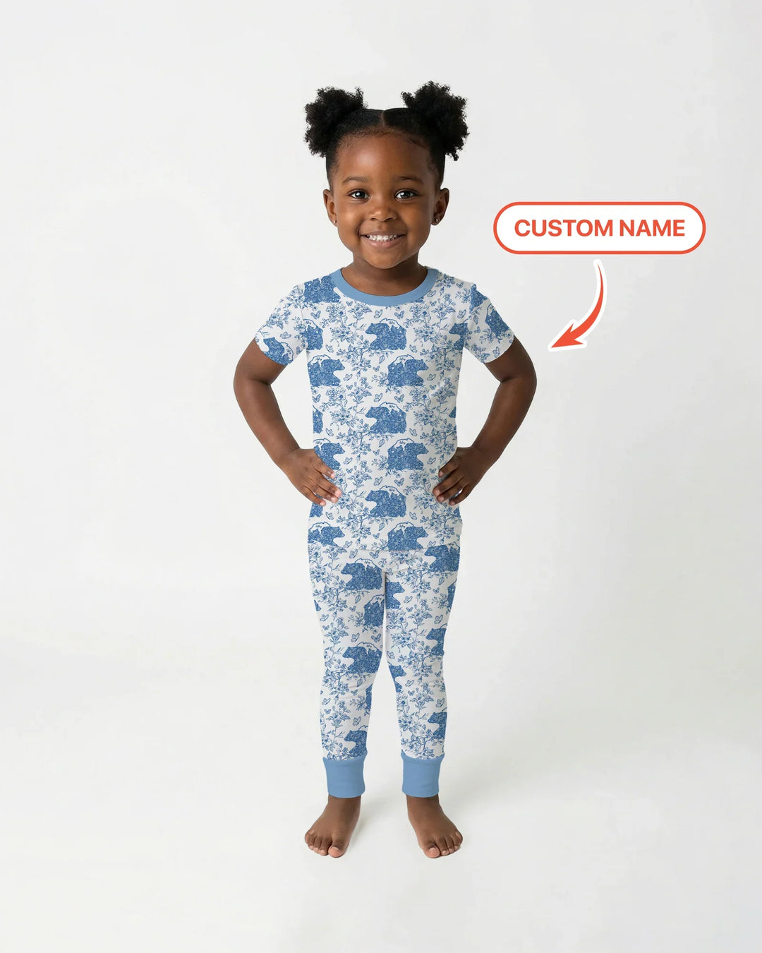 Custom Name Mama Bear Toile Bamboo Two Piece Short Sleeve Pajama Set