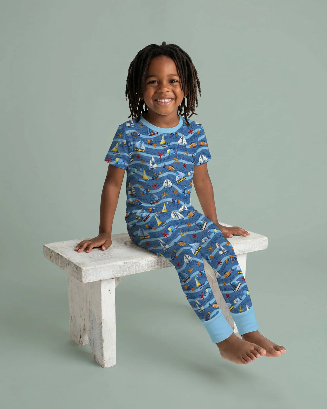 Blue Sail La Vie Family Matching Bamboo Two Piece Short Sleeve Pajama Set