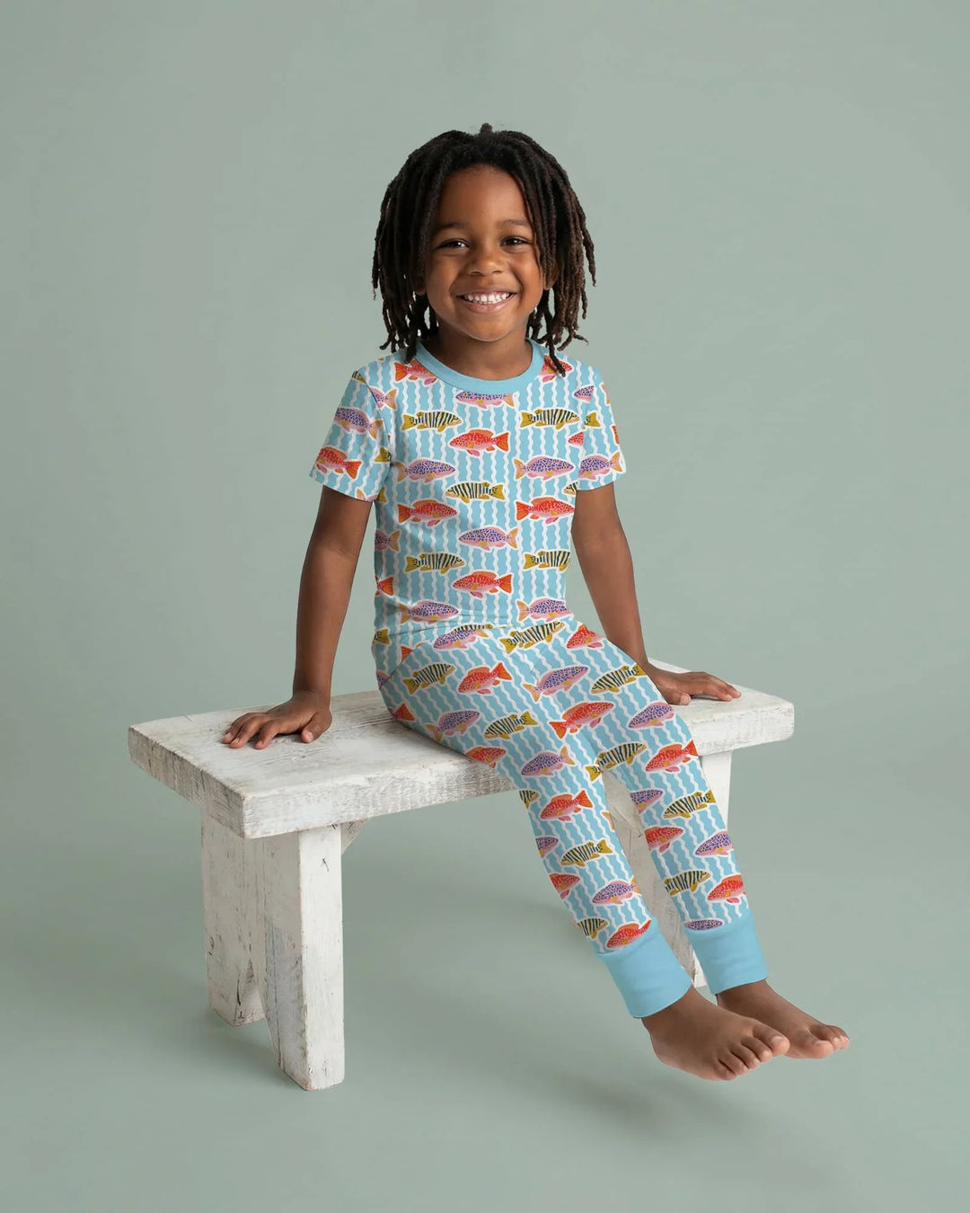 Preppy Fish Crew Bamboo Two Piece Short Sleeve Pajama Set