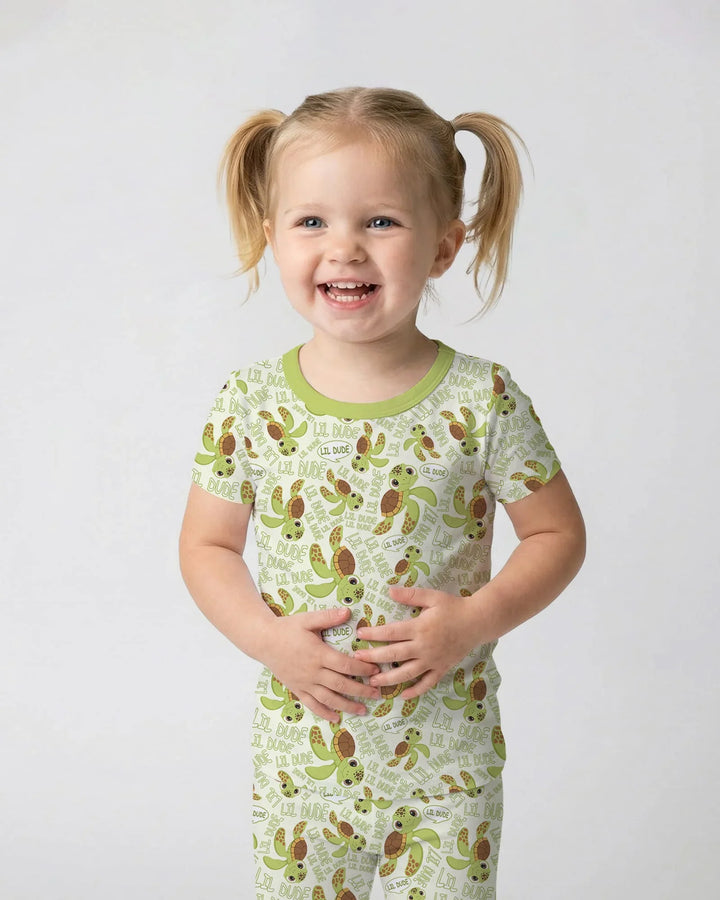 Conjunto de pijama de dos piezas de tortugas y bambú de manga corta para padre e hijo