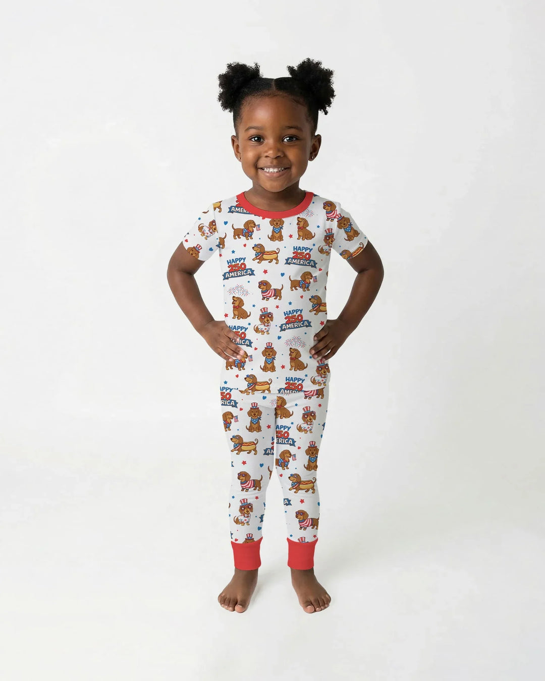 Red, White & Wiener Bamboo Two Piece Short Sleeve Pajama Set