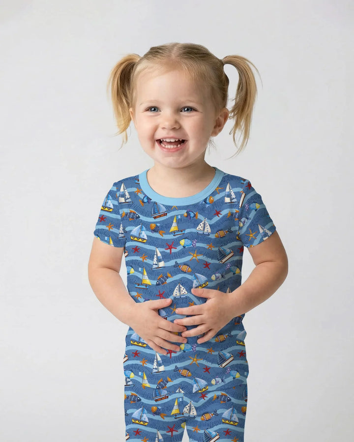 Blue Sail La Vie Family Matching Bamboo Two Piece Short Sleeve Pajama Set