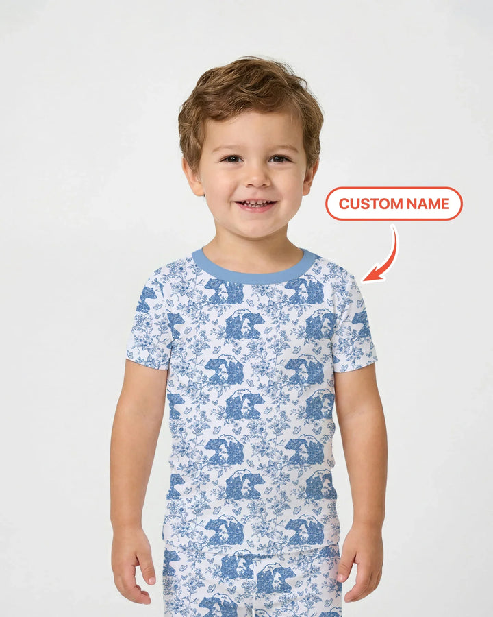 Custom Name Mama Bear Toile Bamboo Two Piece Short Sleeve Pajama Set