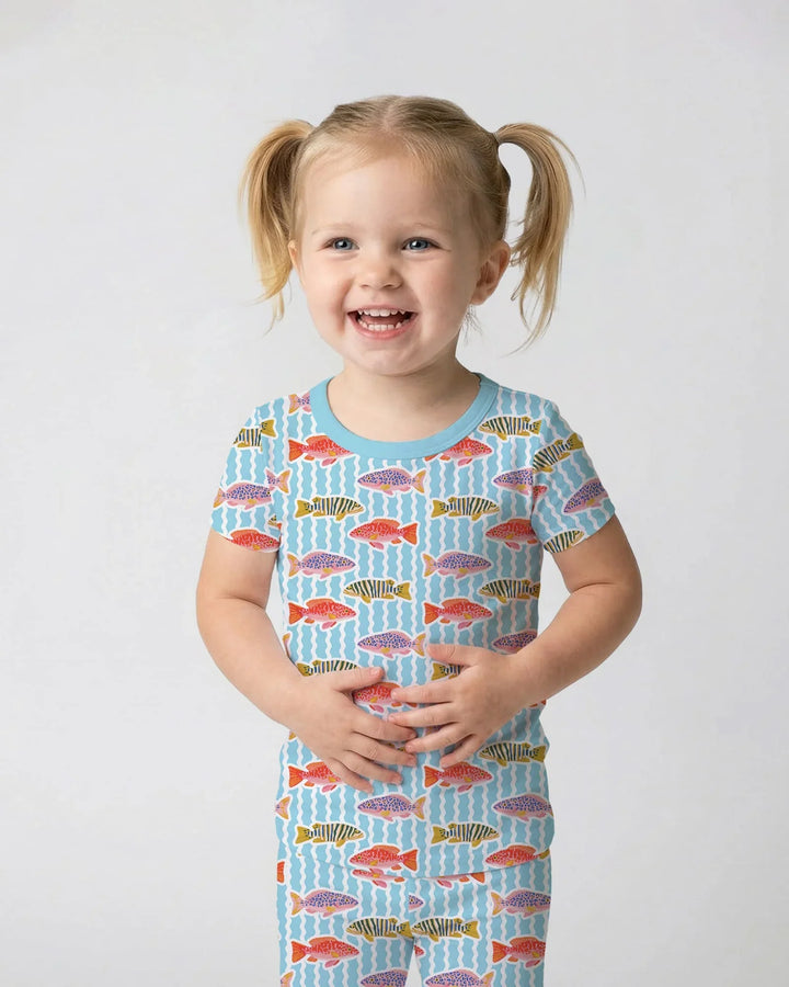 Preppy Fish Crew Bamboo Two Piece Short Sleeve Pajama Set